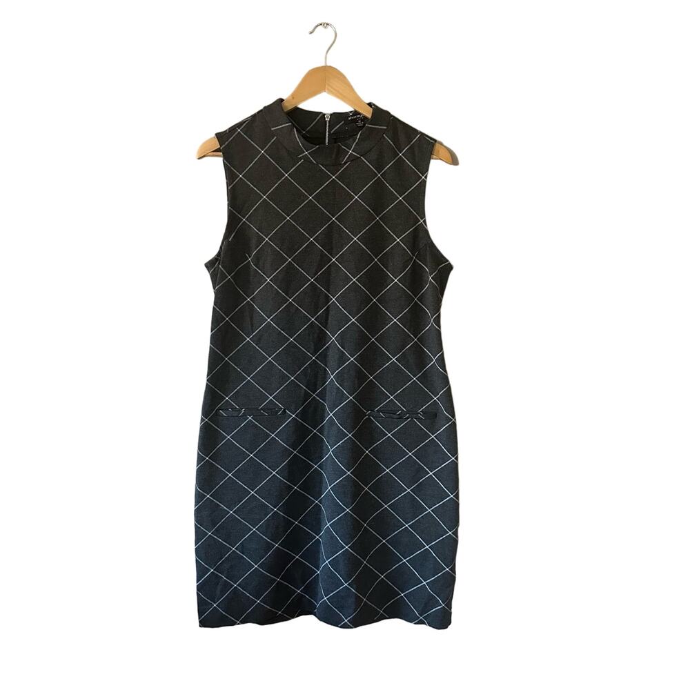 Sharagano Gray Sleeveless Dress with Check Pattern Size 12